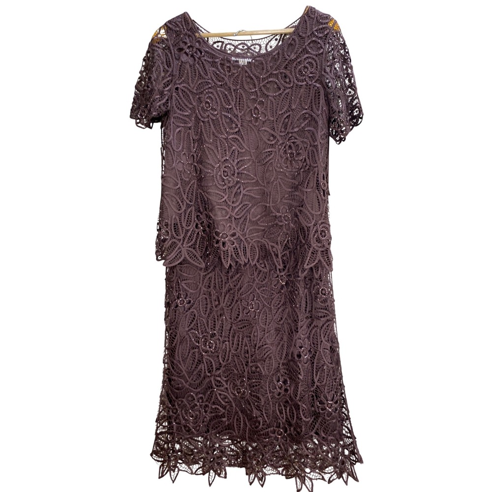 Silken Poetry Handcrafted Silk Lace Skirt Set Brown Beaded Large Boho Formal